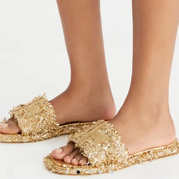 Tory Burch Metallic Gold Fringe Sandals - Picture 2 of 10